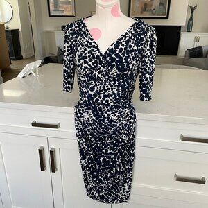 Lauren Ralph Lauren Animal Print Faux Wrap Dress Navy+White Sz 6 No Fabric Tag